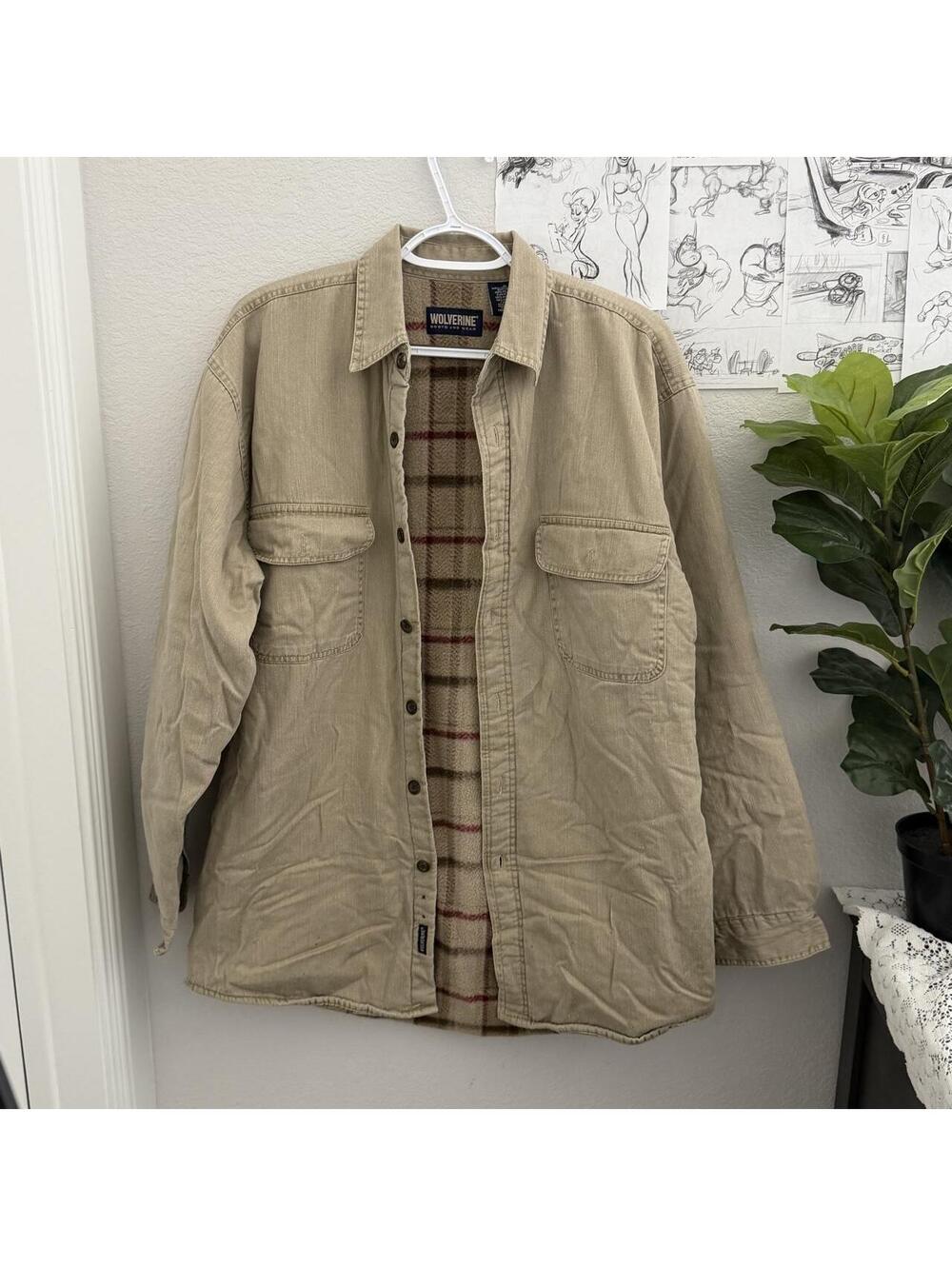 Wolverine tan & cream plaid flannel lined cotton jacket